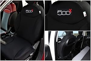 Italfodere - Coppia Coprisedili Anteriori Compatibili con Fiat 500X - Cotone Accoppiato - Fatti a Mano - Eleganti e Resistenti - Accessori Auto Interno - Nero - Made in Italy