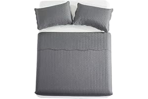 PHP Luxury Bedspread Super King Size Grey - Stylish Matt Finish Lightweight Reversible Embossed Pattern Bedspread Bedding Sets - 3 Piece Blanket Throw Bed Spread 250 X 270 cm + 2 Pillow Shams