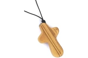 HOLYROSES Olive Wood Holding Comfort Cross Pendant Necklace With Explanation and Prayer Card