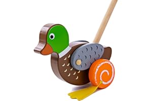 Bigjigs Toys Wooden Duck Push Along Toy - Quality Baby Wooden Toys, Push Along Toys for 1 Year Olds, Develops Mobility, Balance & Hand Eye Coordination Skills