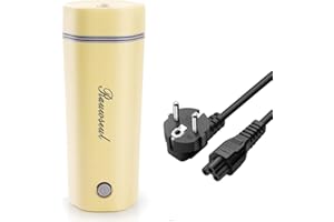 RAUWSEUL Bollitore elettrico da viaggio, mini tazza riscaldante portatile 450 ml, mini tazza riscaldante interna in acciaio inox 1304, chiusura automatica (giallo)