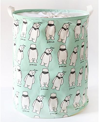 Inwagui Foldable Laundry Hamper with Handles Cotton Round Storage Basket Children Toys Organiser Tidy Clothes Holder for Bathroom Closet - Bear