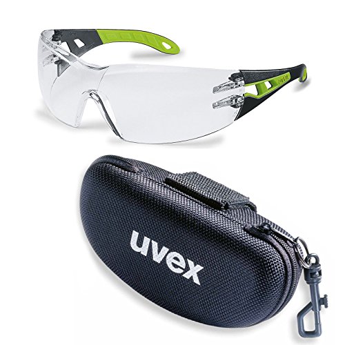 uvex Schutzbrille pheos supravision excellence klar schwarz/grün im Set inkl. Brillenetui, Sicherheitsbrille, Arbeitsschutzbrille