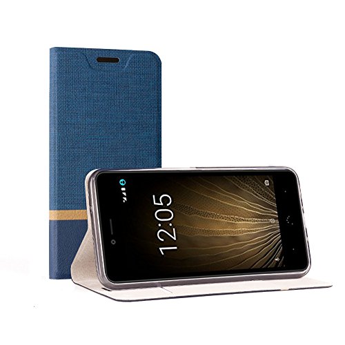 Funda BQ Aquaris X5 Plus  SunFay Cartera Carcasa Flip Folio Caja Piel PU Suave Super Delgado Estilo Libro Soporte Plegable para BQ Aquaris X5 Plus - Azul