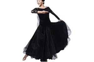 OTMYIGO Ballsaal-Kleid für Damen Walzer-Spitze Ballsaal-Tanzkleid für Damen mit Langen Ärmeln Tango-Tanzkleider Standard-Kleid