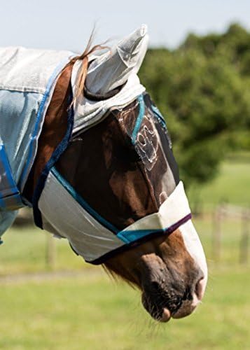 EQP Full Face Fine Mesh Fleece Lined Comfort Fly Mask - Multi-Coloured (Pony, Sky Blue/Sand)