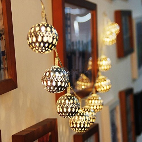 SunJas 20 LEDs 4,8 Meter Solar Outdoor Lichterketten Wasserdicht Lampe Leuchte mit Marokko-Ball Design Innen- und Außen Weihnachtsbeleuchtung für Garten Patio Party Hochzeit Weihnachten (20 Leds warmweiß) - 7