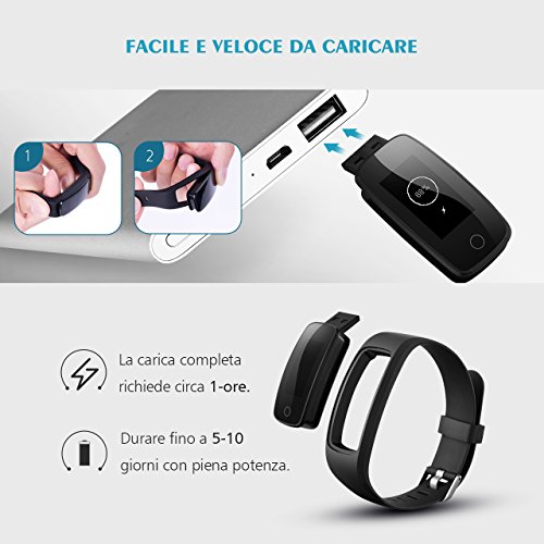 Mpow Fitness Tracker IP67, Braccialetti Fitness Contapassi da Polso Conta Calorie e Cardiofrequenzimetro, Bracciale Bluetooth Activity Tracker Impermeabile IP67 Fit Watch con Cardiofrequenzimetro Contapassi Pedometro, Orologio Fitness Donna Uomo 14 Sport ModalitÃ , Monitoraggio Calorie, Notifiche Chiamate/SMS/Whatsapp per Android e iOS, Nero