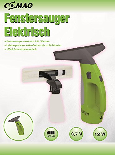 Comag elektrischer Fenstersauger Fensterreiniger inkl. waschbarem Microfaser-Wischbezug + Wischer + Sprühflasche (12W, 3,7V, 1300mAh) grün - 4