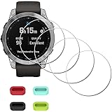 [4-pack] Skärmskydd för Garmin fenix 7/7 47 mm safir solklocka + silikon anti-damm pluggar, iDaPro härdat glas anti-repor bub