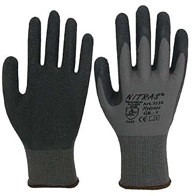 Nitras 3520 EN388 CAT 2 Lot de 12 paires de gants de travail en latex nylotex Taille 10