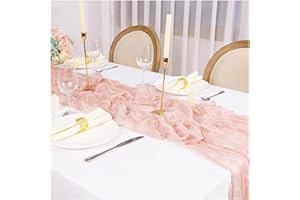 Bieiyhe Mesa Rosa Gasa 90x300 cm - Elegante Camino Boho Rustico de Tela de Queso Rectangular