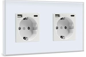 BSEED Doble Enchufe de Pared USB(Max. 2.1A) con Tipo C Port,Blanco Schuko Enchufe,Toma de Corriente con 2 x Cargadores USB y Tipo C Adecuado para Smartphone MP3 Tablet,para Cocina,Dormitorio