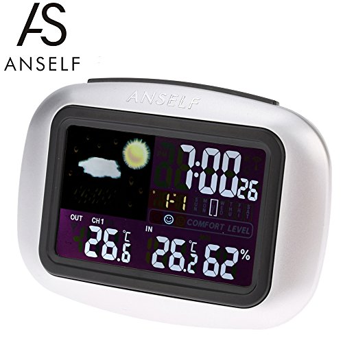 Anself Multifunktionale Funk-Wetterstation mit Farbdisplay Inkl. Außensensor Batteriebetrieben