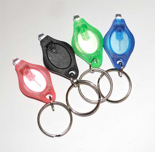 TigerTech 4-pack Mini LED Keychain Micro Light Black, Blue, Pink, Green - White Beam