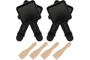BOJIUSARL 4PCS Poelon Raclette Carré avec Revêtement anti-adhésif avec Poignée Isolée et 4 Pelle,Portable Plateau de cuisson Pour Omelette au Fromage Fondu