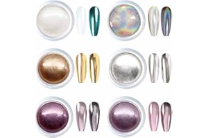 GZMAYUEN Chrome Nail Powder 6 Color, Metallic Mirror Nail Powders, Silver Gold Pink Chrome Powder for Nails