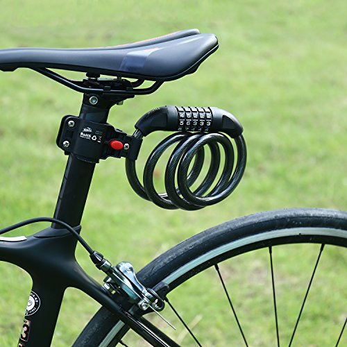HiHiLL - Candado de Bicicleta con código de dígitos, Impermeable, portátil, 4 pies x 1/2 Pulgadas, para Bicicleta, Triciclo, Scooter, Color Negro