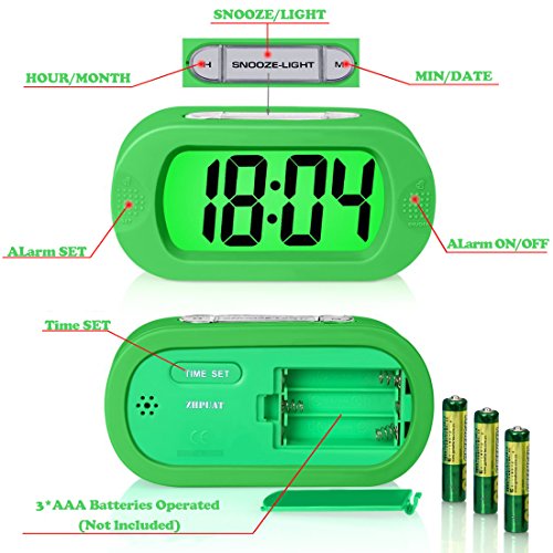 ZHPUAT Digital-Wecker Tischuhr mit Silikonhülle Snooze Bunten Licht Stoßfest ideales Geschenk Für Kinder(Grün) - 3