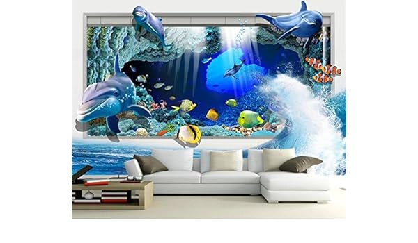 Mbwlkj Photo 3d Papier Peint Mural Dauphin Ocean Monde Sous Marin 3d Salon Chambre Enfants Peinture Decorative 3d Papier Peint 250cmx175cm Amazon Fr Bricolage