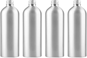 ZEOABSY 4 Pièces Flacon Aluminium Vides 500 ML, Bouteille Avec Bouchon Fileté Argent pour Cosmétique Shampooing Salle de Bains Hôtel Voyage Rechargeables