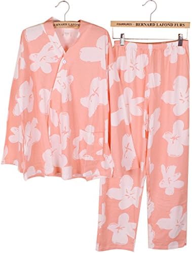 Women Yukata Japanese-Style Cardigan Long-Sleeve Dress Japanese Yukata 100% Cotton Pink Nightgown Spring Homewear Winter,Pink-L