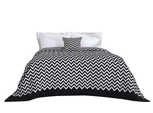 Lancashire Textiles King Size Chenille Heavyweight Chevron Bedspread/Throw in Black and White Lancashire Textiles King Size Chenille Heavyweight Chevron Bedspread/Throw in Black and White