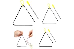SAMHENG Triangoli musicali, 3p triangoli a percussione manuale, strumenti a triangolo in acciaio musicale da 4/5/6 pollici per giocattoli educativi precoci, apprendimento musicale, illuminazione pratica