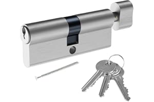 SISAV 35/35T Thumb Turn Euro Lock Cylinder(70mm),Brass Material,Nickel Surface Treatment,High Security,Anti-Drill,with 3 Keys
