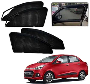 Kozdiko Zipper Magnetic Sun Shades Car Curtain for - Hyundai Xcent - Black - Set of 4Pcs.