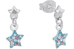Prinzessin Lillifee Ohrringe 925 Sterling Silber Mädchen, Kinder Ohrschmuck, mit Preciosa, Multicolor, Stern, Kommt in Schmuck Geschenk Box