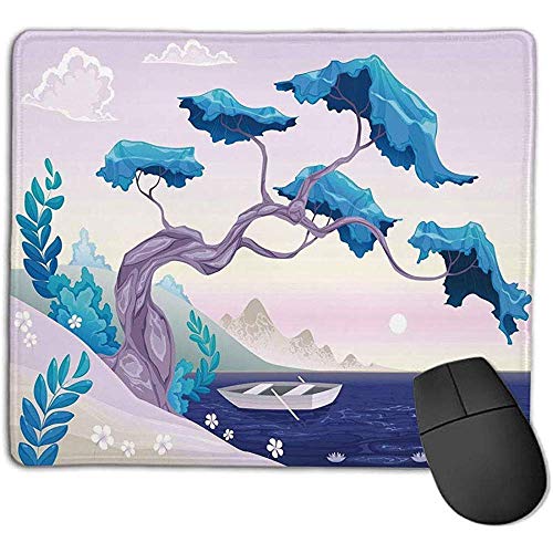 Preisvergleich Produktbild Küsten Dekor,fantastische Landschaft Bonsai Baum Meerwasser Lilien Gänseblümchen und Boot,blau hellblau Flieder,Konsolen mehr genießen präzise glatt 30X25CM