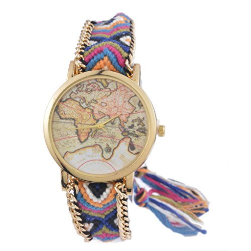 Souarts Damen Blau Geflochten Weltkarte Armbanduhr Quartzuhr Analog Armreif Uhr mit Batterie Souarts Damen Blau Geflochten Weltkarte Armbanduhr Quartzuhr Analog Armreif Uhr mit Batterie