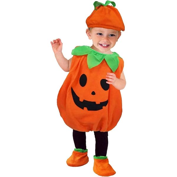Déguisement Bébé Citrouille Halloween - Grenouillère à Capuche + Pantalon - Taille 0-24 Mois - Coton Doux