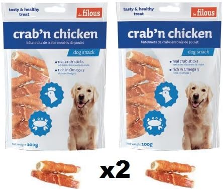 LES FILOUS 2 x CRAB AND CHICKEN STICKS FOR DOGS 100 GRS.