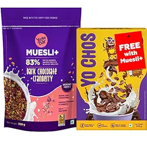 Yogabar Dark Chocolate Muesli, with Free Yo Chos Choco Cereal 345g | Dark Chocolate and Cranberry Muesli with Nuts & Seeds 700g | Yo Chos Breakfast Cereals 345g - No Maida, Same Taste Choco for Kids