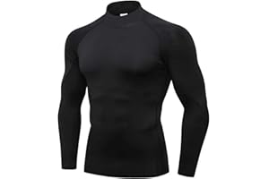 KEEPHEN Men Rash Vest UV Protection Baselayer Sports Top Long Sleeve Stretch Compression Shirt Quick Dry Wetsuit Swimming Top - Mock Neck