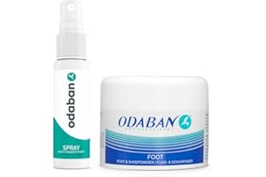 ‎ODABAN ANTIPERPSPIRANT odaban® Antitranspirant Spray + Fuß- und Schuhpulver Set - Deo Spray gegen starkes Schwitzen + Schuhdeo neutalisert Fussgeruch, Stinkefüße, Käsefüße als antibakterielles Fussdeo 2er Set