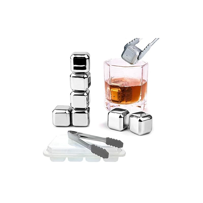 Splink Edelstahl Whiskysteine Eiswrfel Khlsteine Set 8 Sck Mit 1 Eiszange Wiederverwendbare Whisky Stones Fr Whiskey Wein Getrnken Fda Bpa Zertifikate