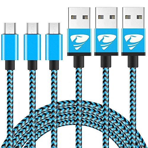 Micro USB Cable Aione Android Charger [2M 3 Pack] Nylon Braided USB Charger Cable Compatible with Samsung Galaxy A10/S7/S6/S5/S4, Huawei P Smart/Y7/Y6, PS4 and More(Blue)
