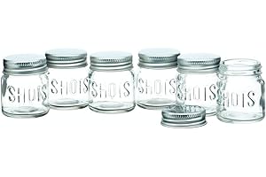 BAR CRAFT BarCraft Set di Bicchierini da Shot a Forma di Barattolo di Marmellata con Coperchio, Vetro, 20.8 x 18 x 5.8 mm, Capacità 60 ml, 6 Pezzi
