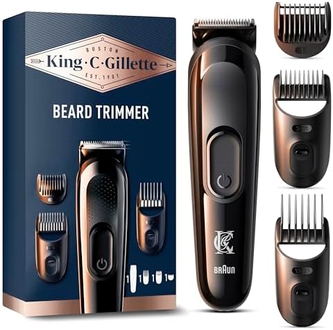 King C. Gillette Rasoio Elettrico Barba, Regolabarba Uomo Senza Fili con 5 Pettini Intercambiabili, 1 Spazzolina di Pulizia, 1 Caricatore e 1 Custodia con Zip