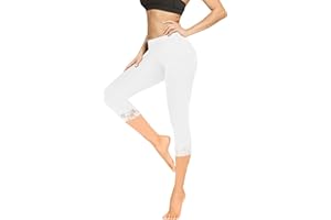 Geyuwoz Leggings Women's 3/4 High Waist Capri Leggings Opaque Capri Trousers Summer Cotton Leggings with Lace Sports Trousers Leggings 7/8 for Women Yoga Gym