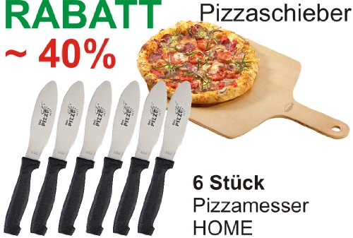 Pizzaschieber Holz natur und 6 Stück Pizzamesser HOME im Sparset