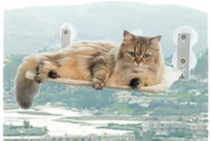 Naedien Cat Bed Window, Cat Hammock with Suction Cup Cat Window Mat, Cat Seat Cat Window Perch, Pet Bed Hammock for Indoor Cats Large Cats (45 X 30cm) Beige Gray