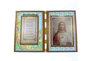 C BC Stained glass double frame with Act of Consecration to Sacred Heart and Jesus image 18cm