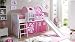Produktbild Hochbett mit Rutsche Ekki Landhaus Kiefer massiv Weiss mit Farbauswahl, Vorhangstoff:Horse Pink