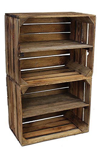 2 Stück GEFLAMMTE Holzkisten - Weinkisten - Obstkisten mit Zwischenregal von Cronenwerth