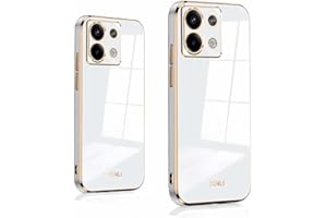PEIYE Funda para Xiaomi Redmi Note 13 5G, Carcasa Silicona Suave con Cobertura Colorida Brillante y Bordes Dorados, Case Cover Antigolpes, Blanco