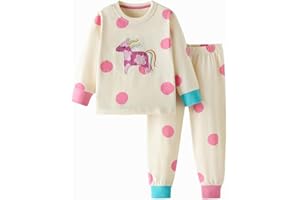 LitBud Navidad Pijamas de Las niñas pequeñas 100% algodón Jirafa Ropa de Dormir Pijama de Manga Larga pjs Conjunto para niños Talla 1 a 7 años Rosa
